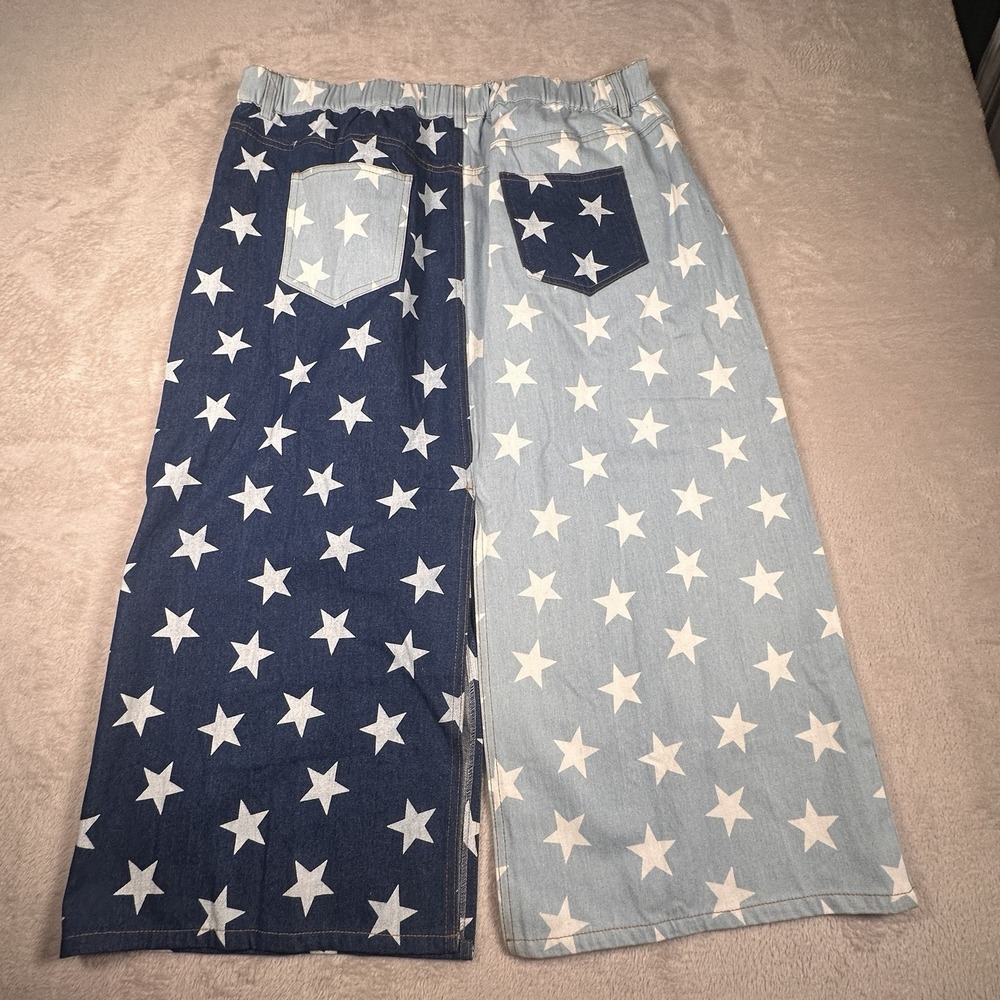 ODDI Star Print Colorblock Denim Midi Skirt Women's Plus Size 3X USA Slit - Picture 6 of 7